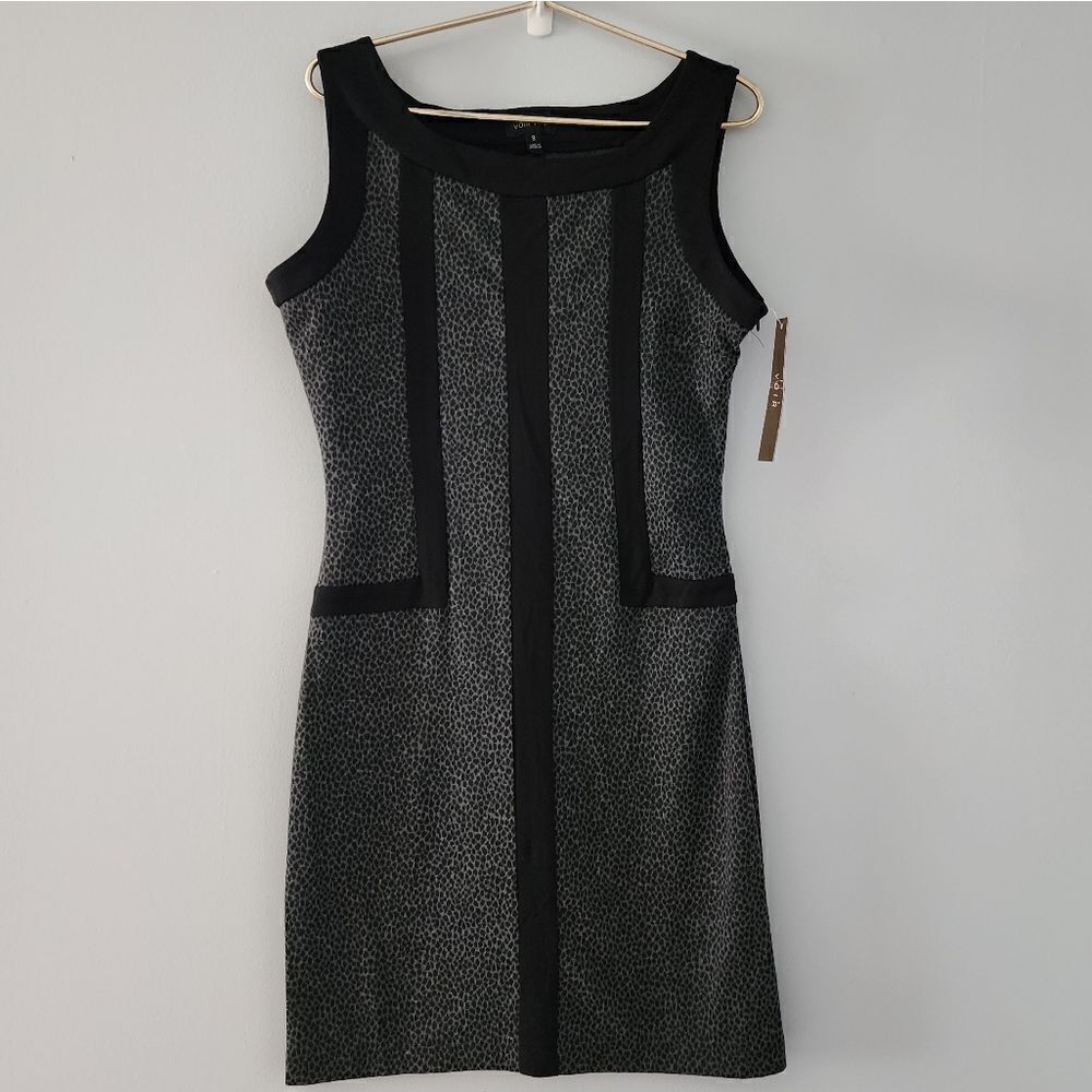 Voir Voir Black Trim Knee Length Sleeveless Side Zip Sheath Dress Size 8 NWT